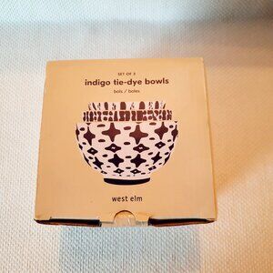 Set of 3 West Elm Indigo Tie-Dye Bowls in Box
